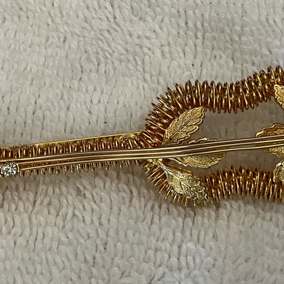 Kramer of New. York Guitar Pin Brooch Gold-Tone Metal & Clear Shiny Bead Vintage - Picture 13 of 14